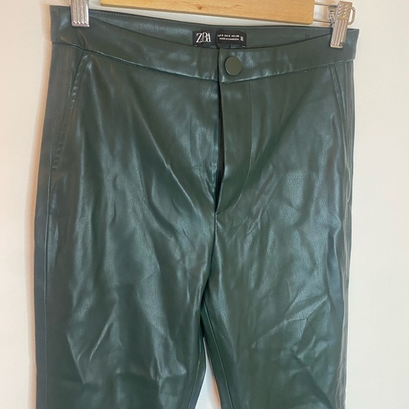 Zara Blogger Favorite Forest Green Faux Leather Ankle Zip Pants - Picture 9 of 9